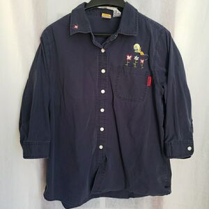 Vintage Looney Tunes Tweety Bird Embroidered Denim Button Up Shirt Size 14W/16W